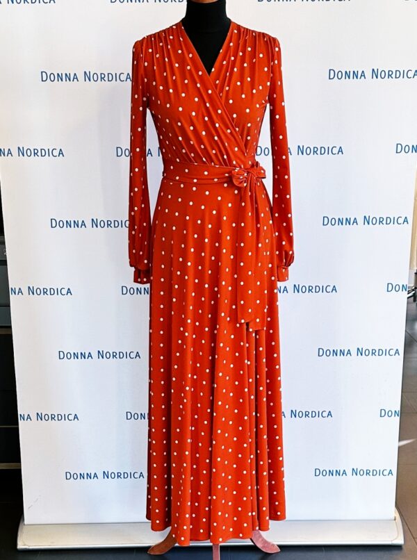 polka dot orange wrap dress