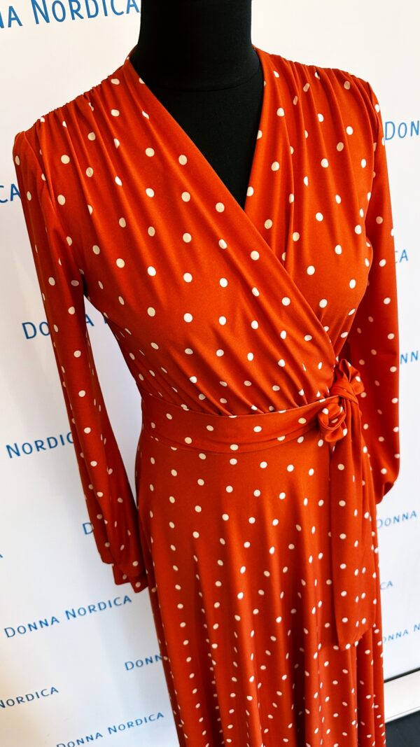 polka dot orange wrap dress