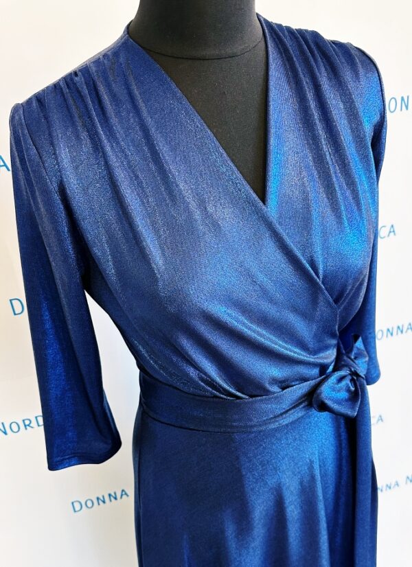 metallic blue wrap dress