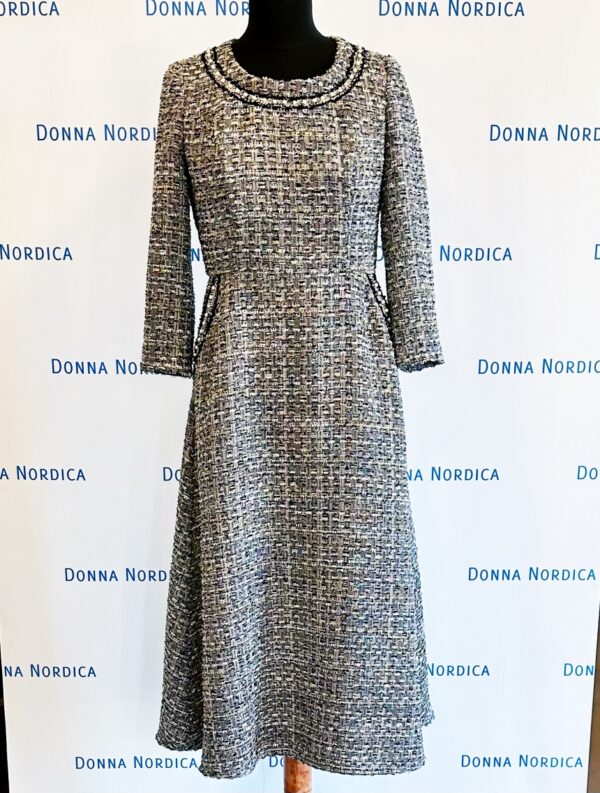 grey tweed dress pearl ribbons