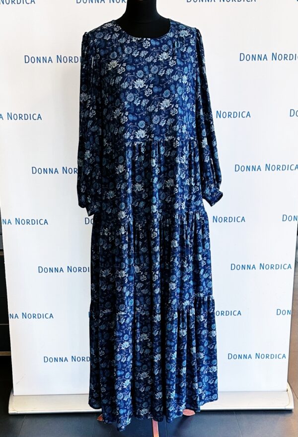 viscose denim blue long dress flower pattern