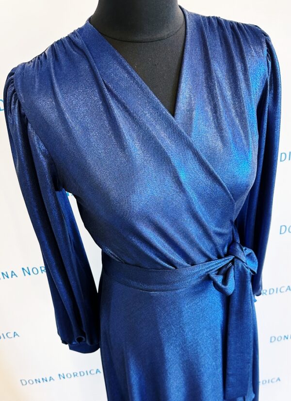 long wrap dress indigo metallic