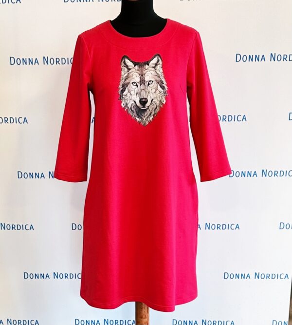 wolf print hot pink french terry dress