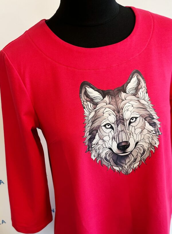 wolf print hot pink french terry dress