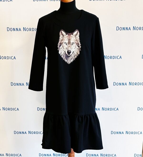 wolf print black jersey dress