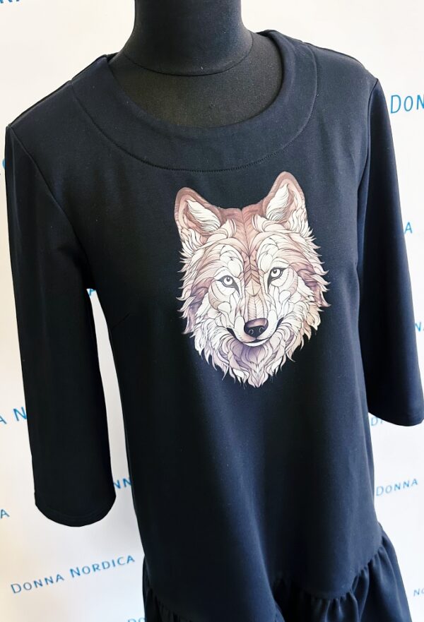 wolf print black jersey dress