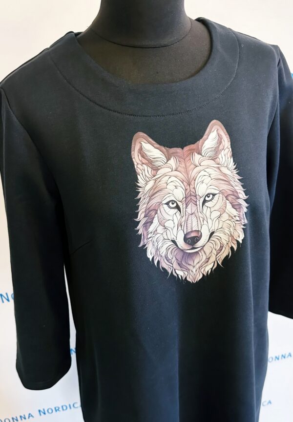 wolf print black jersey dress