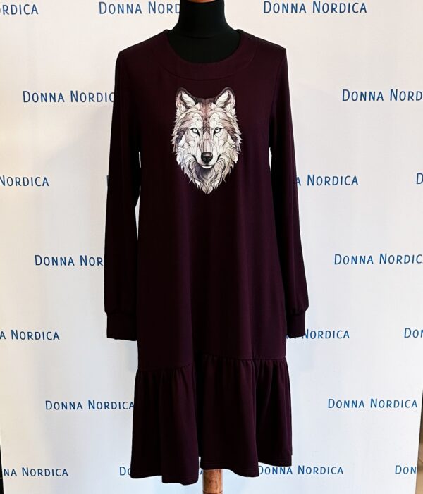 wolf print jersey dress bordeaux