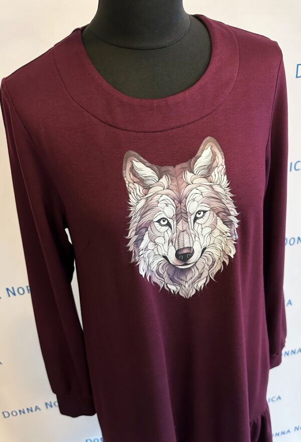 wolf print jersey dress bordeaux