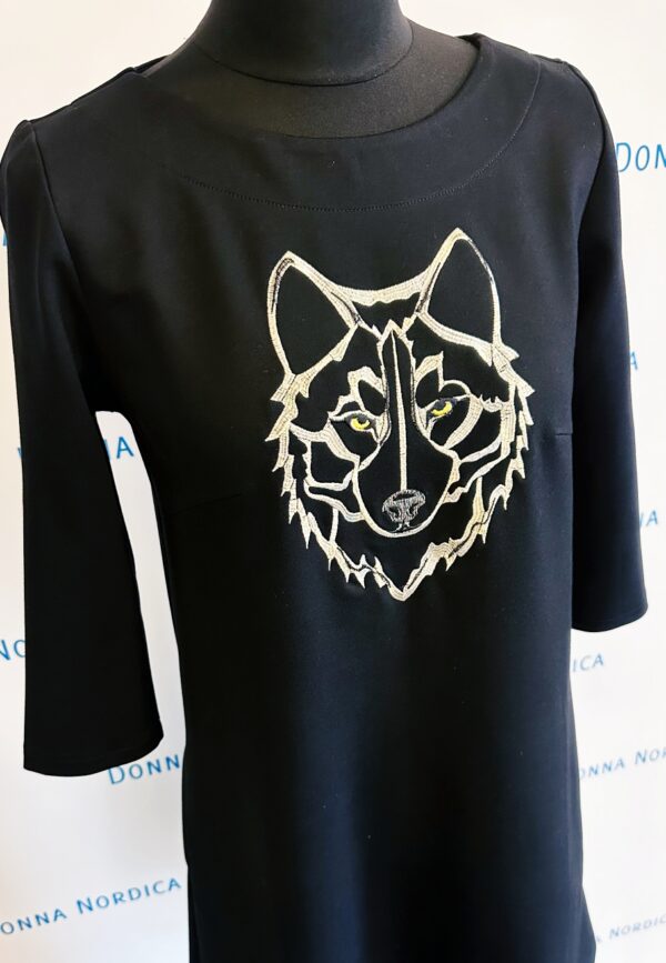 wolf embroidery black dress