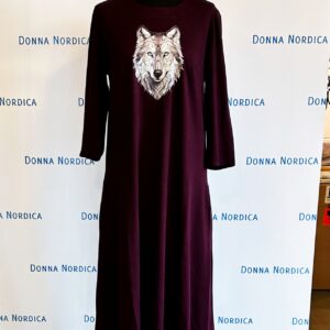 wolf print dress bordeaux color