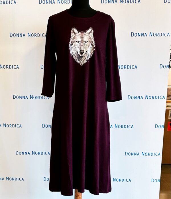 wolf print dress bordeaux color