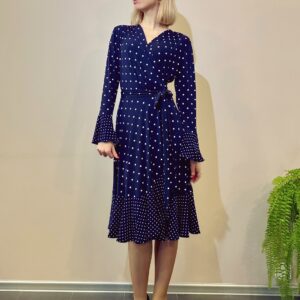 polka dot wrap dress blue