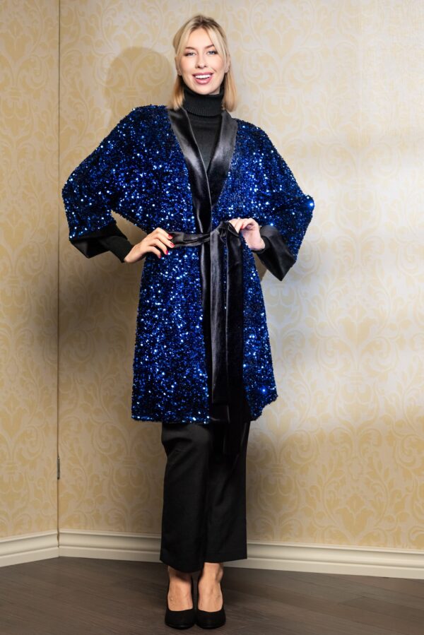 blue sequin kimono jacket