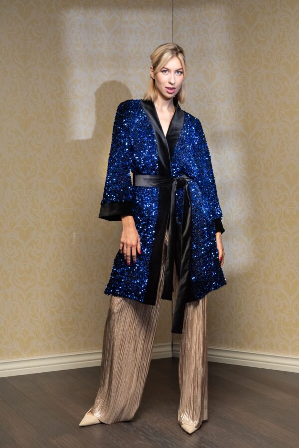 blue sequin kimono jacket