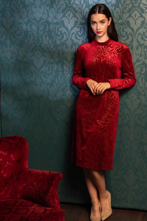 red gold velvet dress