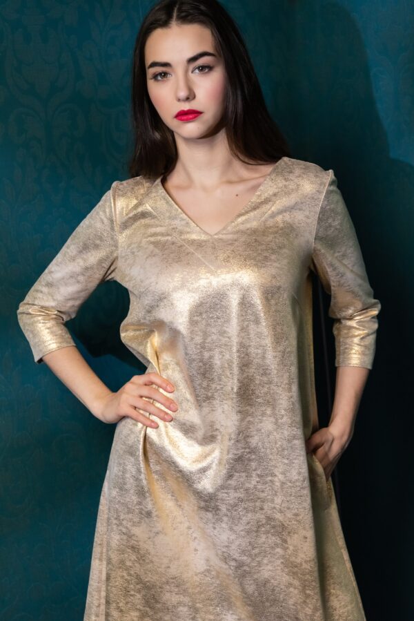 suede gold dress A-line