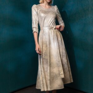 suede silver beige long dress