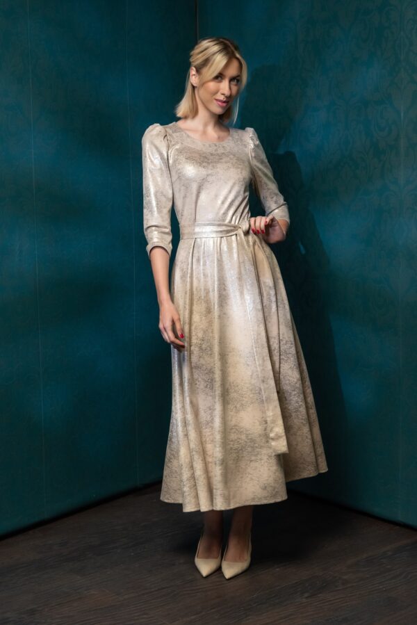 suede silver beige long dress