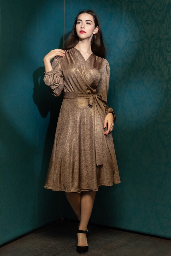 wrap dress melange gold bronze