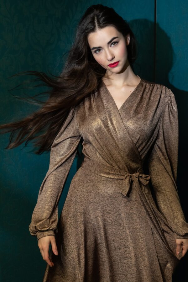 wrap dress melange gold bronze