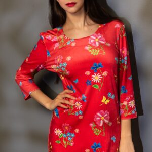 Lihula pattern red velour straight dress