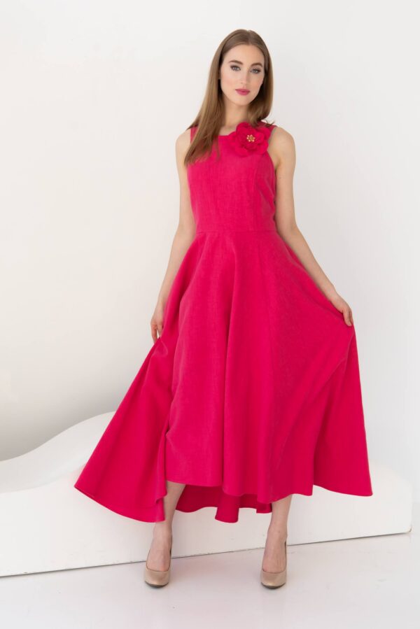 linen prom dress hot pink