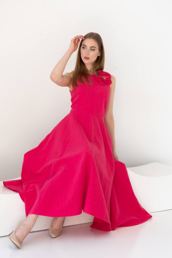 linen prom dress hot pink
