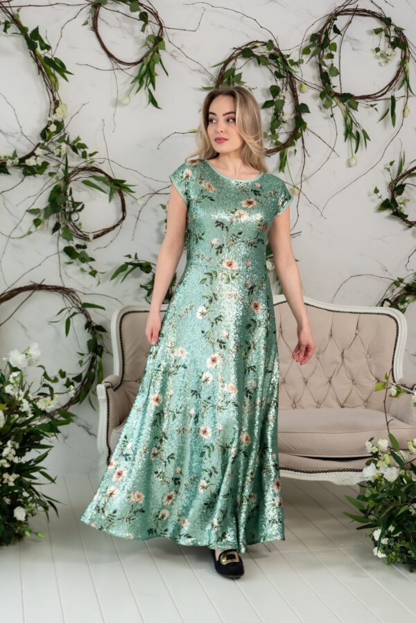 sequin maxi dress green flowery