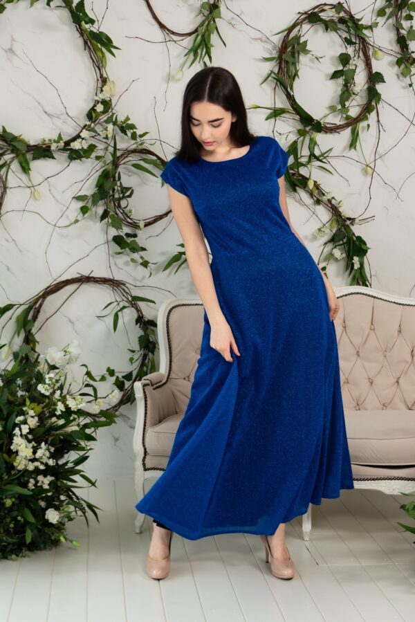 blue sparkly organza maxi dress