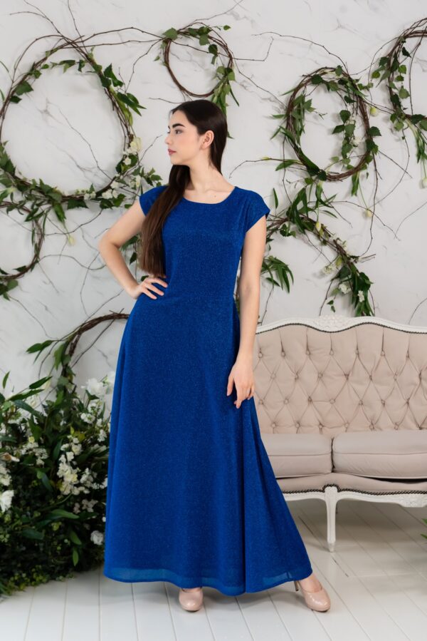 blue sparkly organza maxi dress