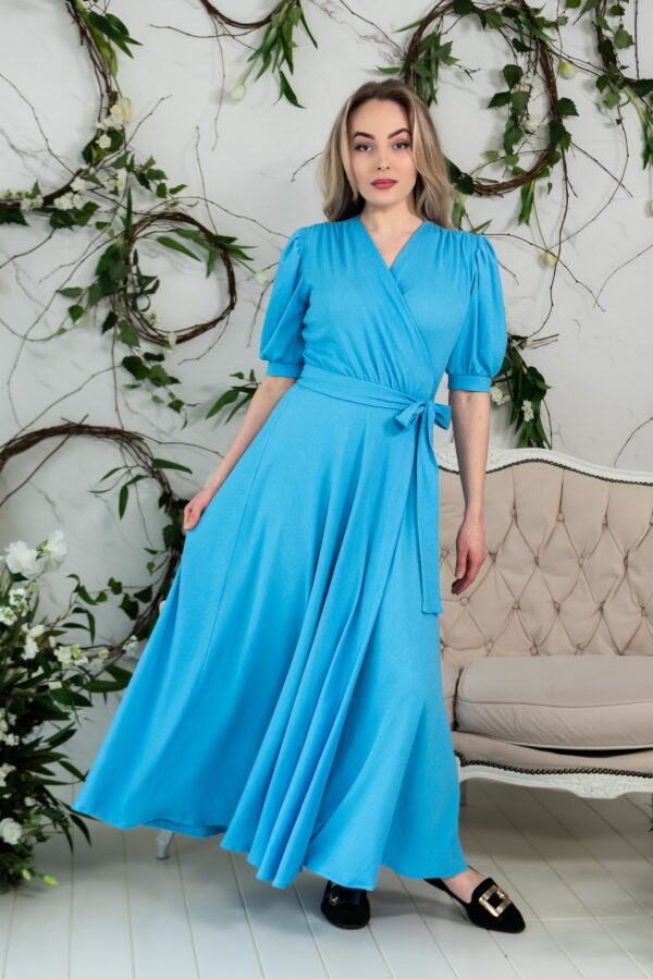 sky blue maxi wrap dress