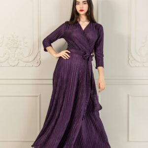 violet pleated wrap dress maxi