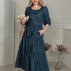 Denim jaquard long dress