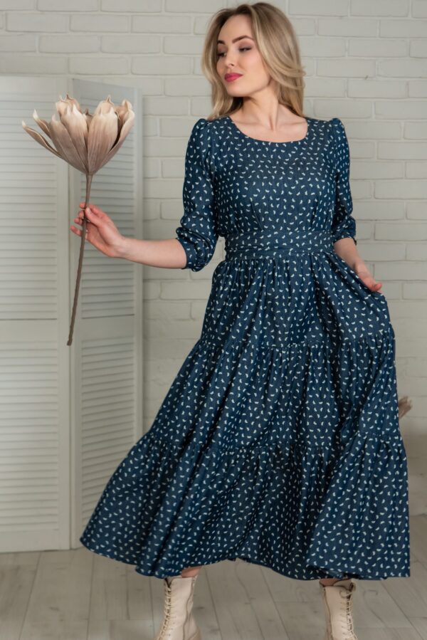 Denim jaquard long dress