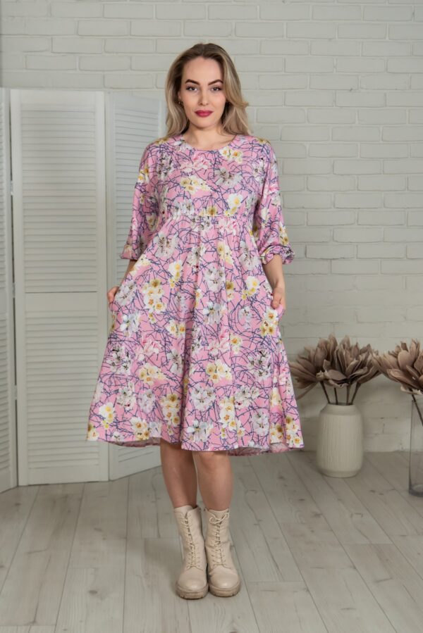 pink flowery tencel tunic dress