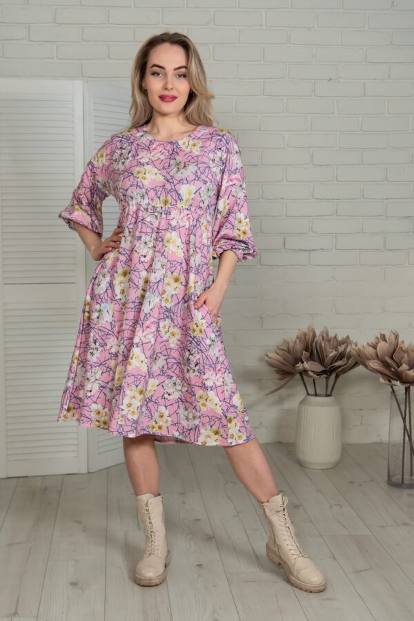 pink flowery tencel tunic dress