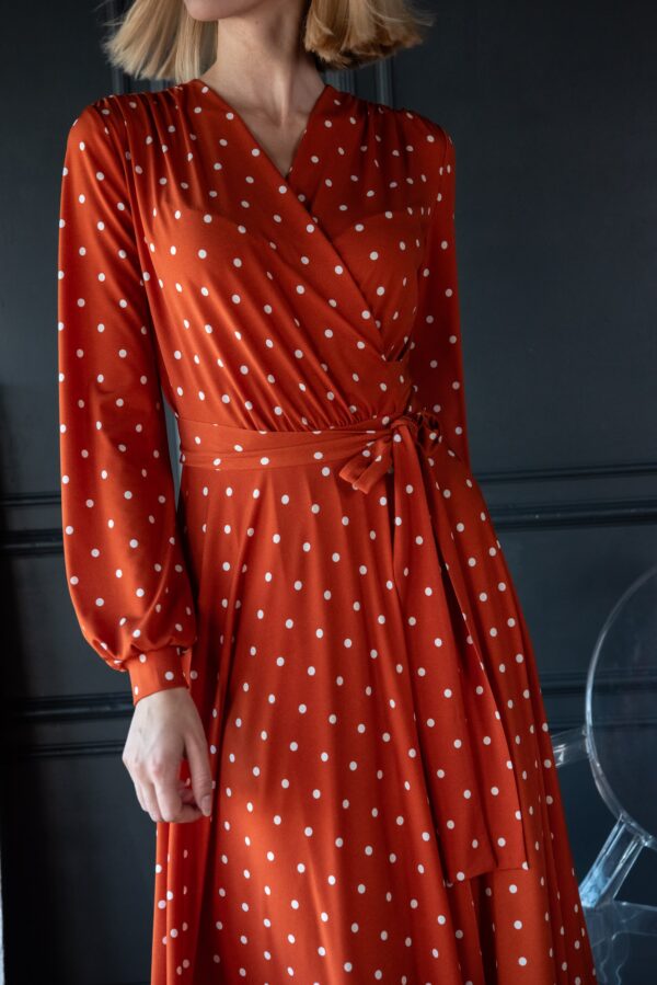 polka dot orange wrap dress