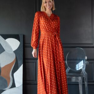 polka dot orange wrap dress