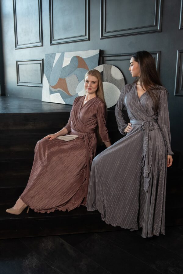 grey and choco wrap dresses