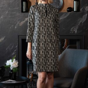 runestone jaquard dress black and white