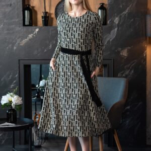 runestone print viscose dress