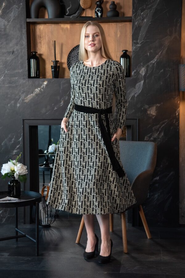 runestone print viscose dress