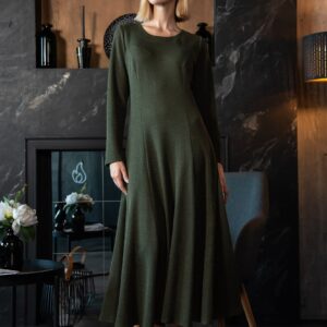 army green long wool dress