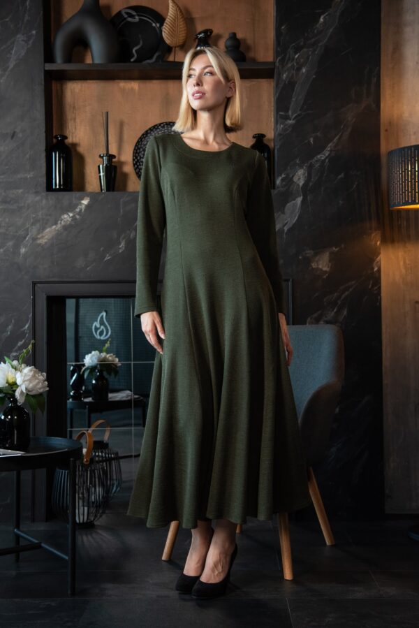 army green long wool dress