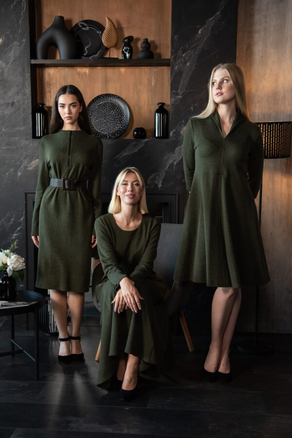 army green wool dress