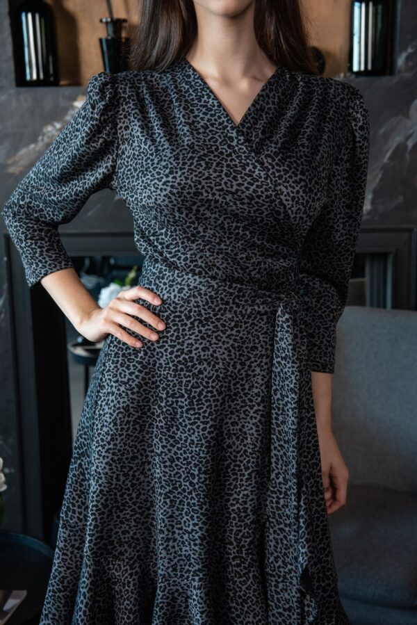 leopard print grey viscose wrap dress