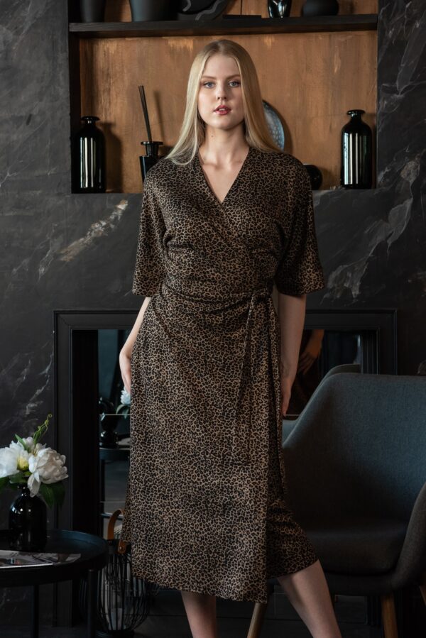 wrap dress leopard print brown viscose