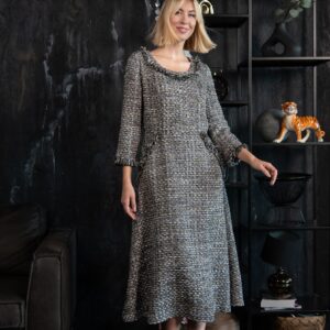 silver grey tweed dress fringes