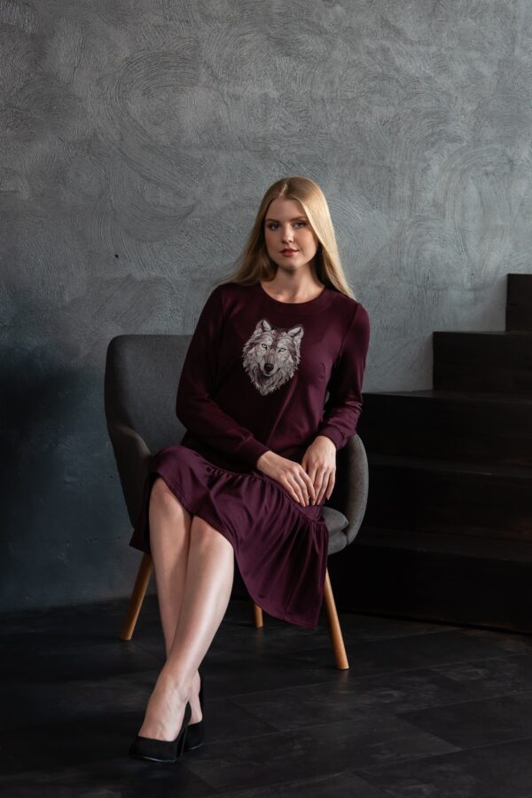 wolf print jersey dress bordeaux